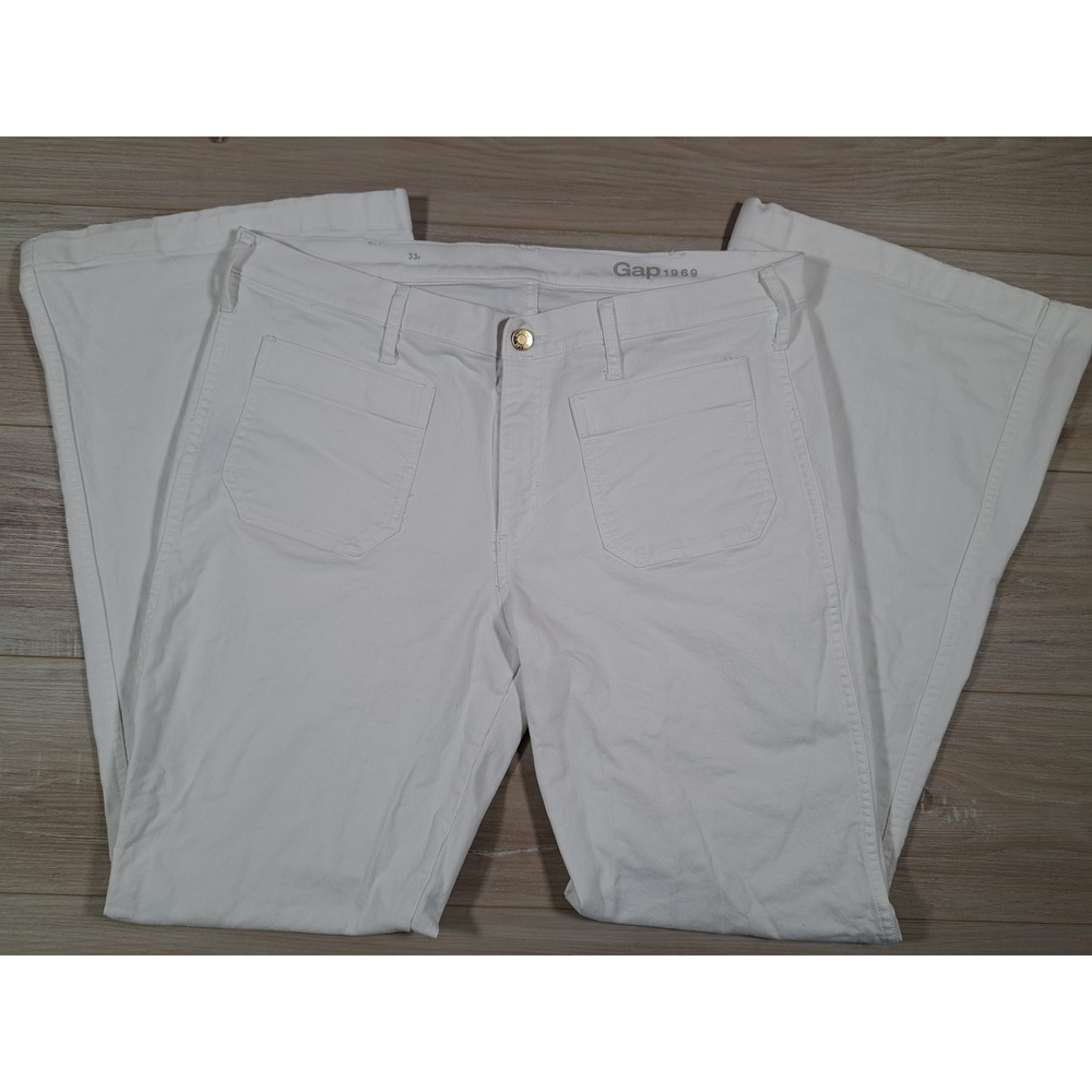 Gap 1969 Womens White Wide Leg Patch Pocket Denim Pants Size 16 Regular 33r
